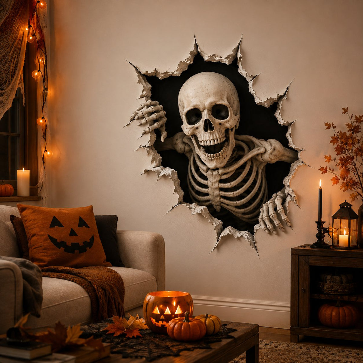 Halloween Break-In 3D Wall Decals: Realistic Horror Effect & Spooky Party Decor