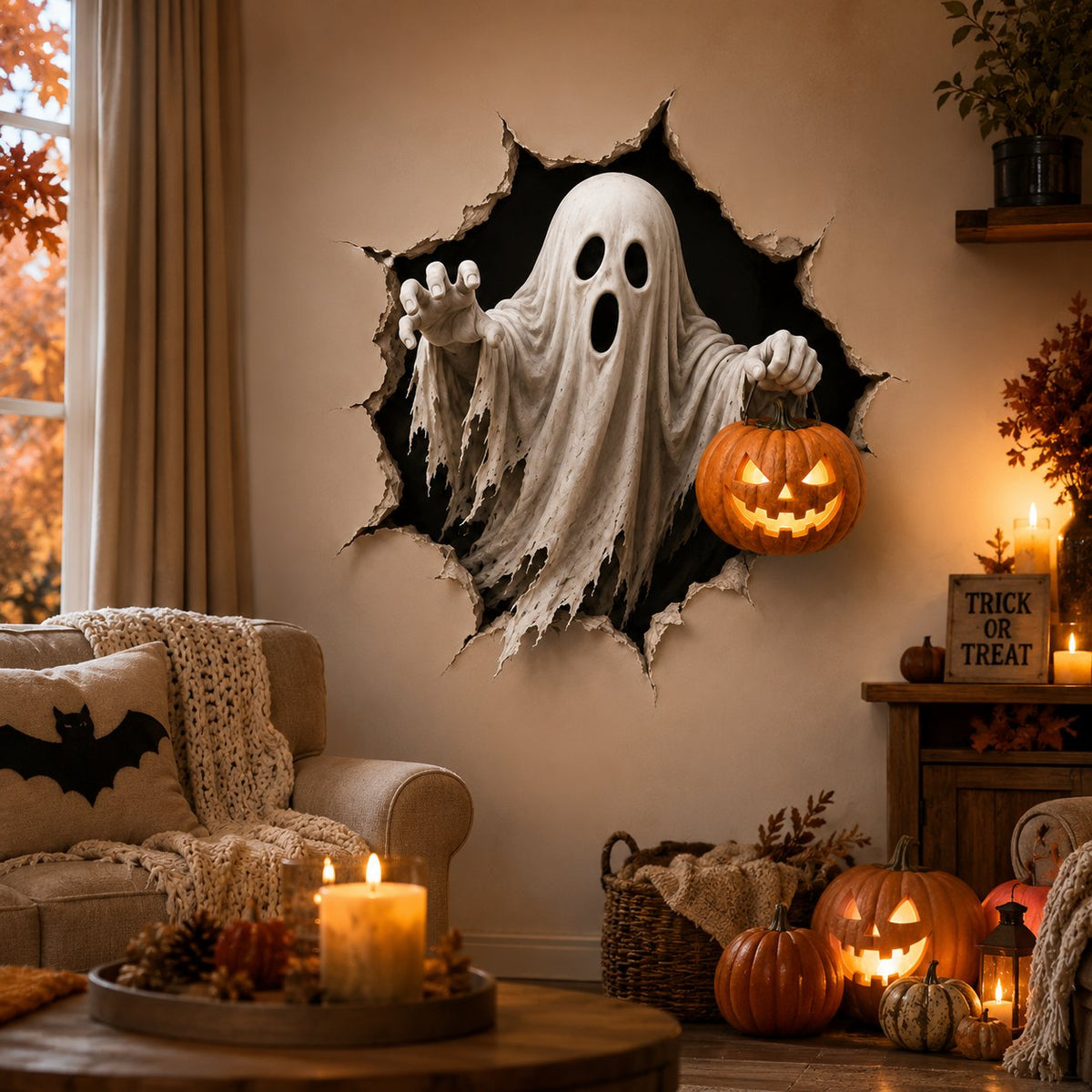 Halloween Break-In 3D Wall Decals: Realistic Horror Effect & Spooky Party Decor