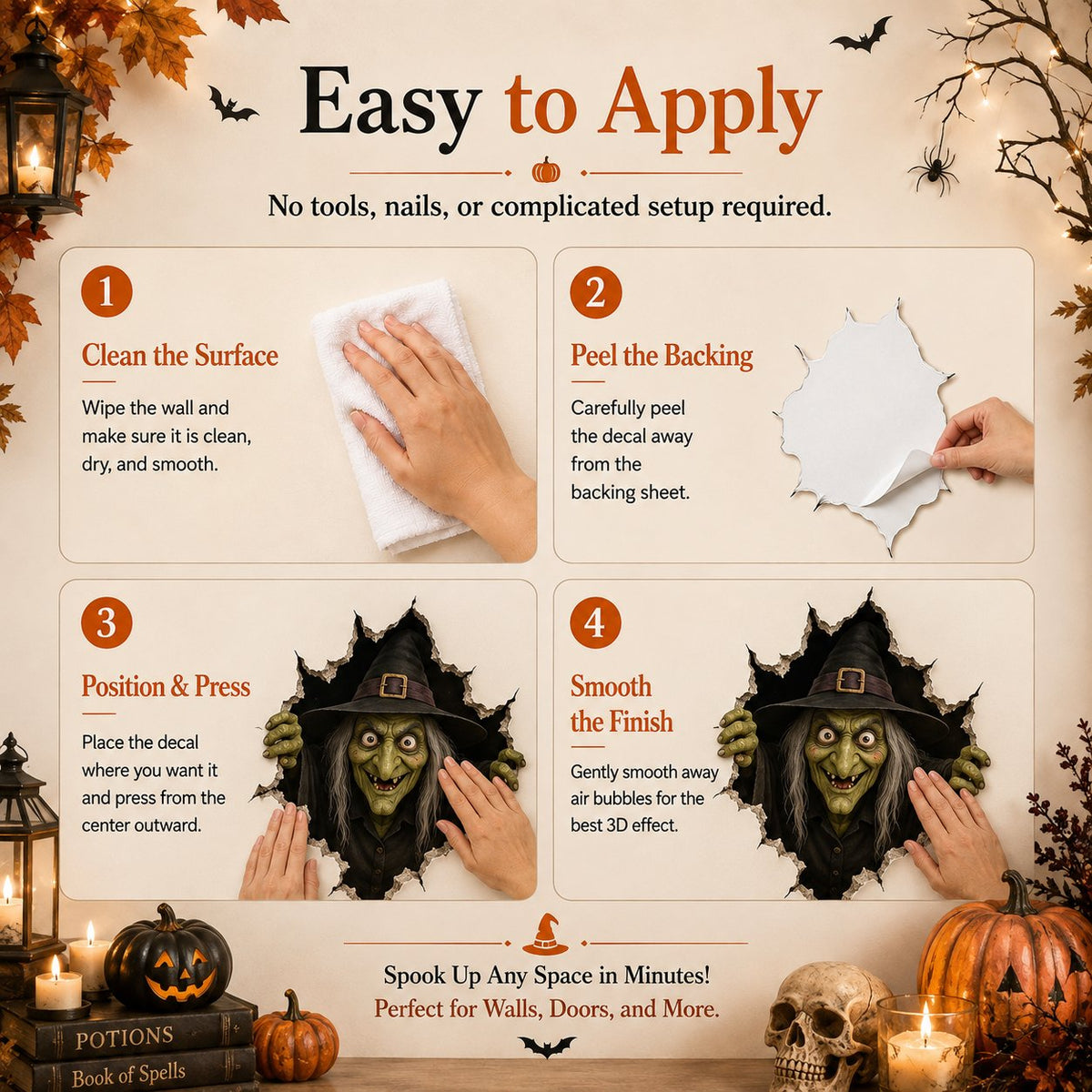 Halloween Break-In 3D Wall Decals: Realistic Horror Effect & Spooky Party Decor